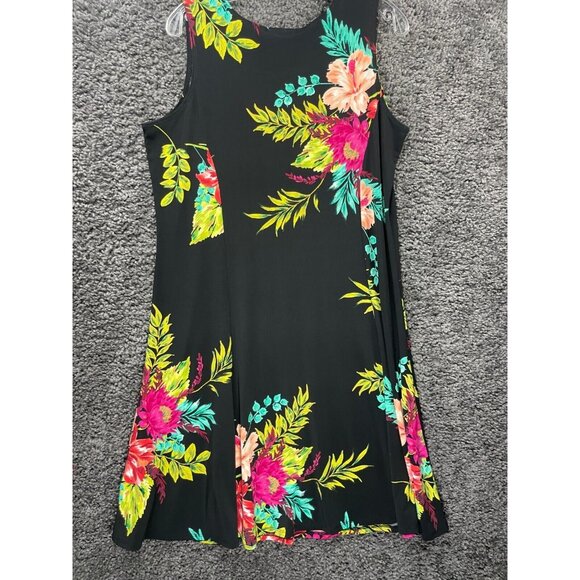 Susan Graves Sundress Women's Medium Black Floral Polyester Stretch Sleeveless - Picture 13 of 14